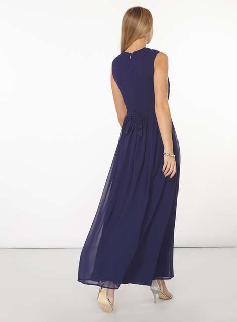Blue Embellished Waist Maxi Dress